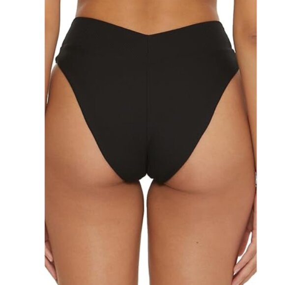 Becca | Women's Modern Edge Black High-Waist Ribbed Bikini Bottoms - Picture 2 of 4